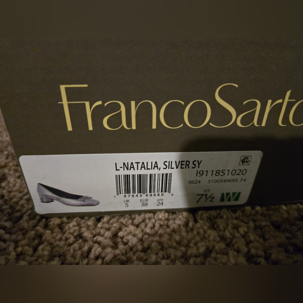 Franco Sarto Silver Metallic Square-Toe Block Heel Pump with Bow - Picture 13 of 14